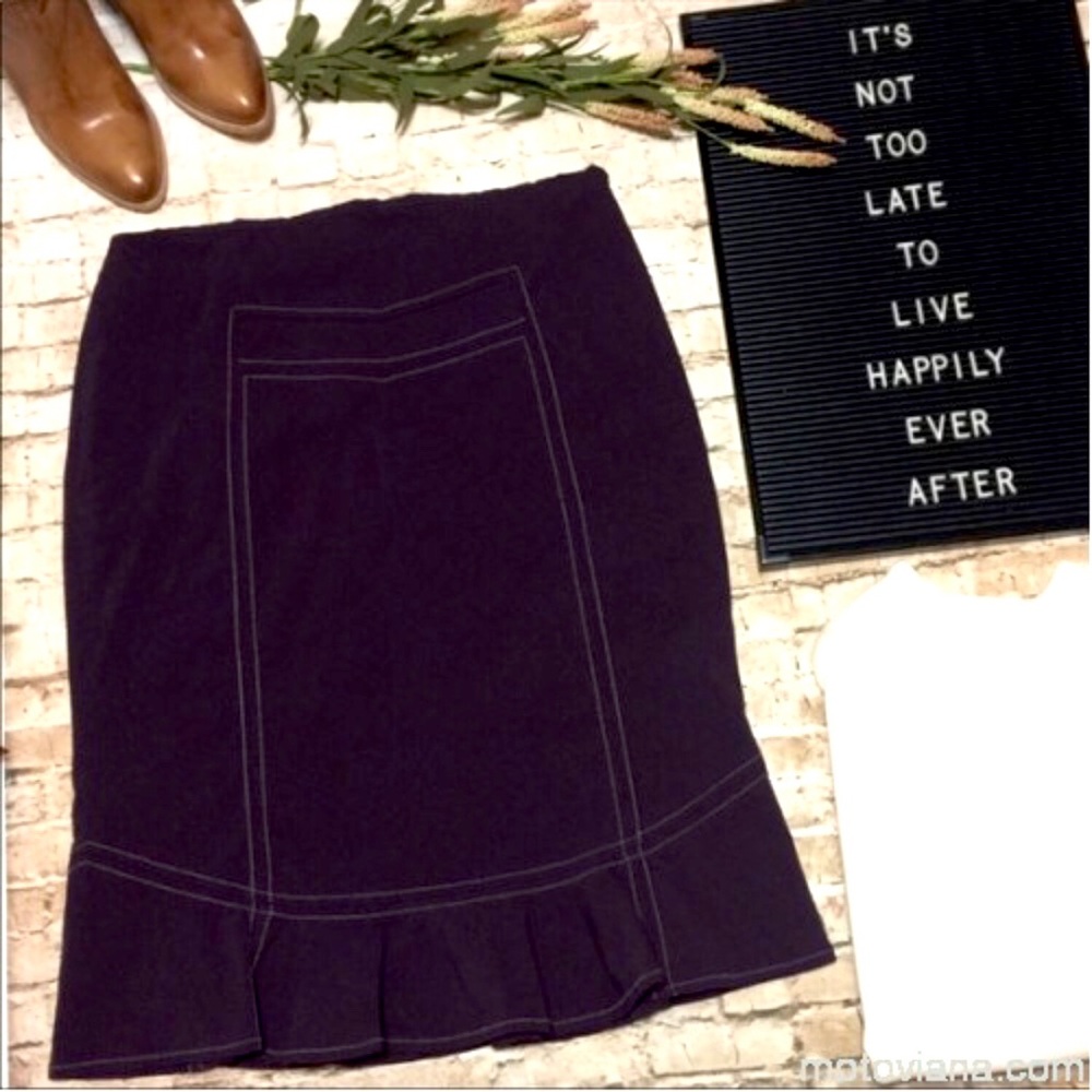 Anthropologie Elevenses Flounce Black Pencil Skirt